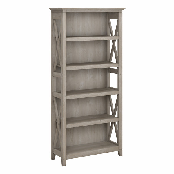 Bush Furniture Key West Tall 5 Shelf Bookcase | Washed Gray
