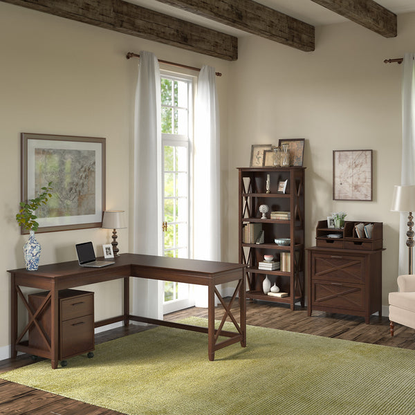 Bush Furniture Key West 60W L Shaped Desk | Bing Cherry