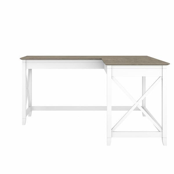 Bush Furniture Key West 60W L Shaped Desk | Shiplap Gray/Pure White