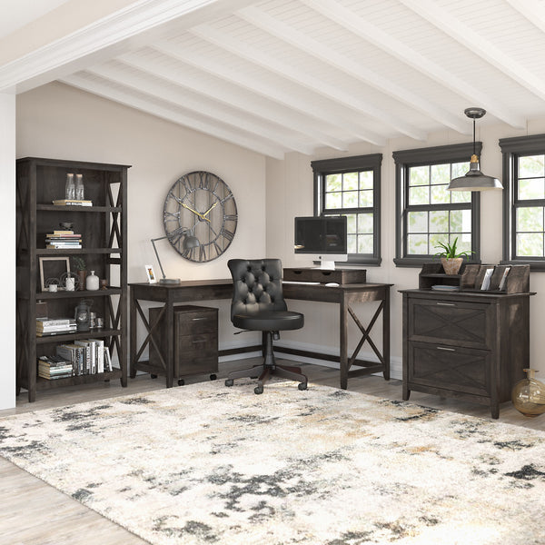 Bush Furniture Key West 60W L Shaped Desk | Dark Gray Hickory