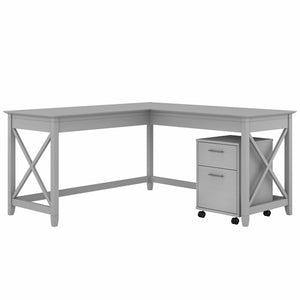 Bush Furniture Key West 60W L Shaped Desk with 2 Drawer Mobile File Cabinet | Cape Cod Gray