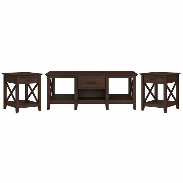 Bush Furniture Key West Coffee Table with Set of 2 End Tables | Bing Cherry