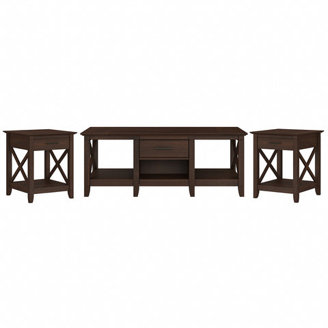 Bush Furniture Key West Coffee Table with Set of 2 End Tables | Bing Cherry