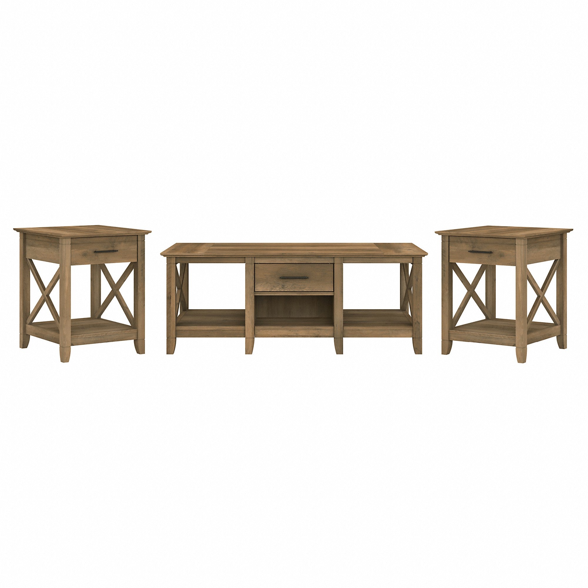 Bush Furniture Key West Coffee Table with Set of 2 End Tables | Reclaimed Pine