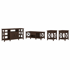 Bush Furniture Key West Tall TV Stand with Coffee Table and Set of 2 End Tables | Bing Cherry