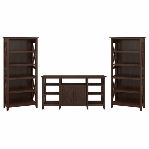 Bush Furniture Key West Tall TV Stand with Set of 2 Bookcases | Bing Cherry