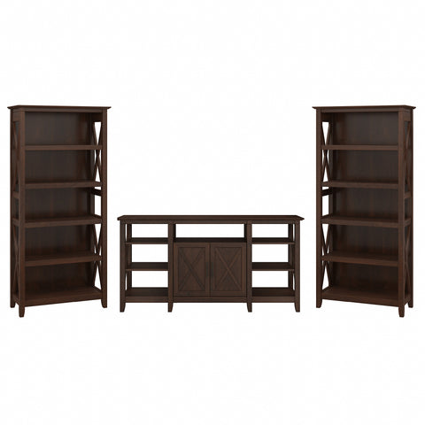 Bush Furniture Key West Tall TV Stand with Set of 2 Bookcases | Bing Cherry