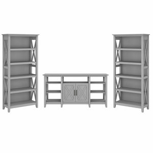 Bush Furniture Key West Tall TV Stand with Set of 2 Bookcases | Cape Cod Gray