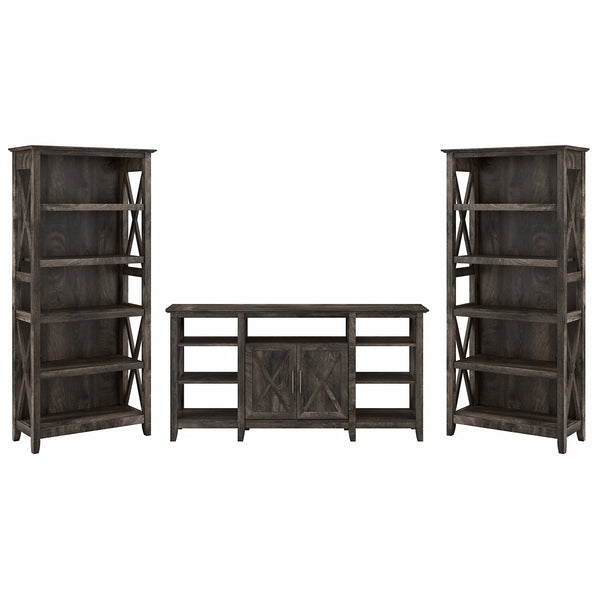 Bush Furniture Key West Tall TV Stand with Set of 2 Bookcases | Dark Gray Hickory