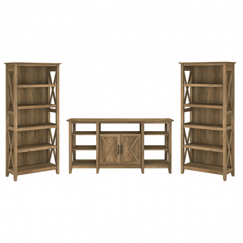 Bush Furniture Key West Tall TV Stand with Set of 2 Bookcases | Reclaimed Pine