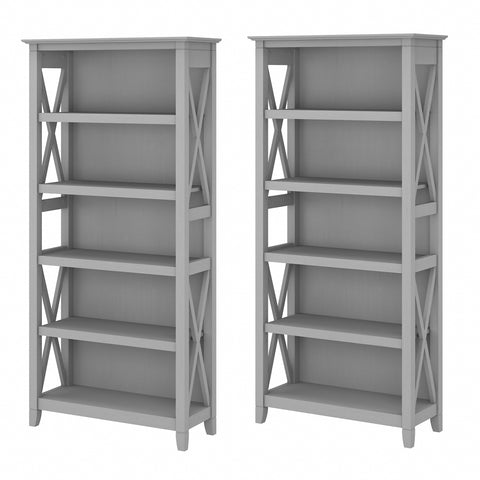 Bush Furniture Key West 5 Shelf Bookcase Set | Cape Cod Gray