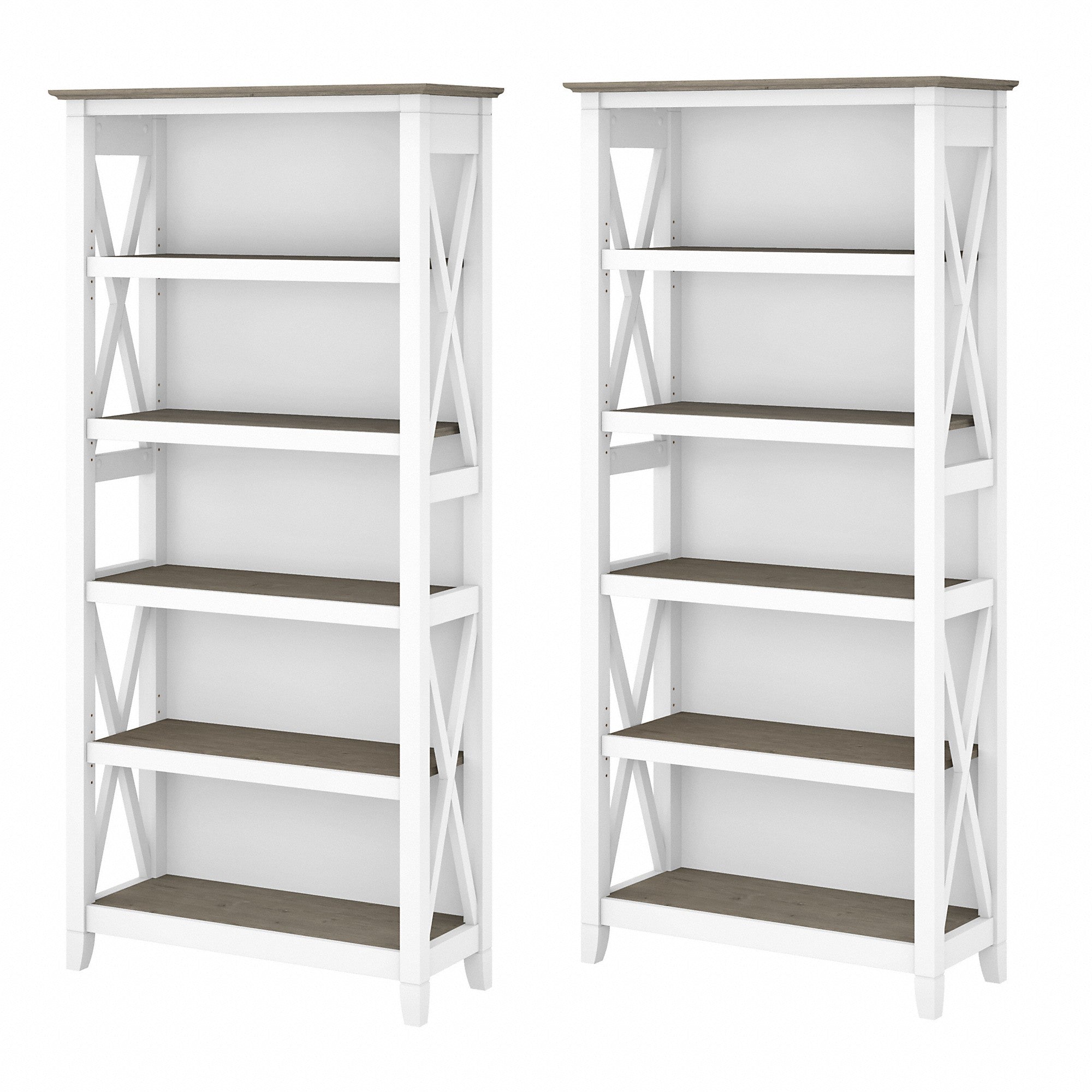 Bush Furniture Key West 5 Shelf Bookcase Set | Shiplap Gray/Pure White