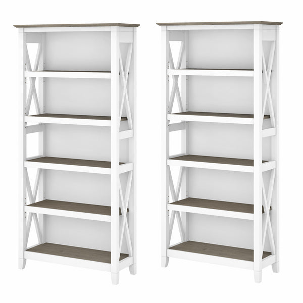 Bush Furniture Key West 5 Shelf Bookcase Set | Shiplap Gray/Pure White