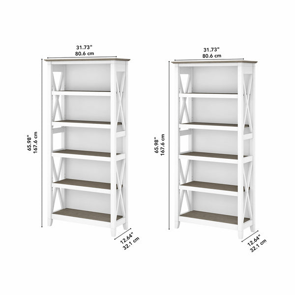 Bush Furniture Key West 5 Shelf Bookcase Set | Shiplap Gray/Pure White