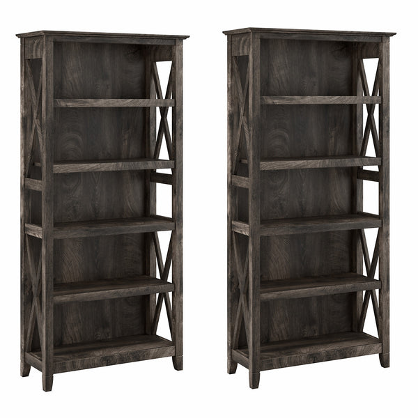 Bush Furniture Key West 5 Shelf Bookcase Set | Dark Gray Hickory
