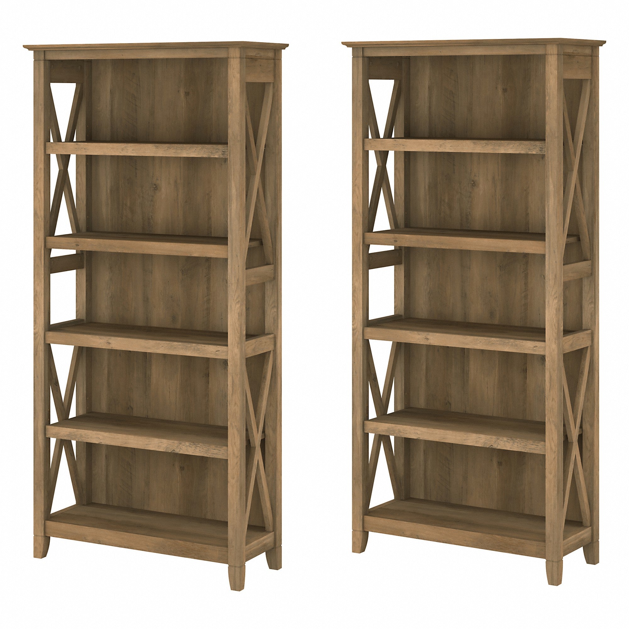 Bush Furniture Key West 5 Shelf Bookcase Set | Reclaimed Pine
