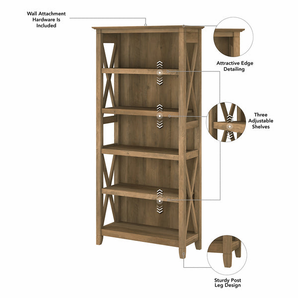 Bush Furniture Key West 5 Shelf Bookcase Set | Reclaimed Pine