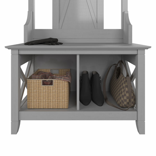 Bush Furniture Key West Entryway Storage Set with Hall Tree, Shoe Bench and Tall Cabinet | Cape Cod Gray