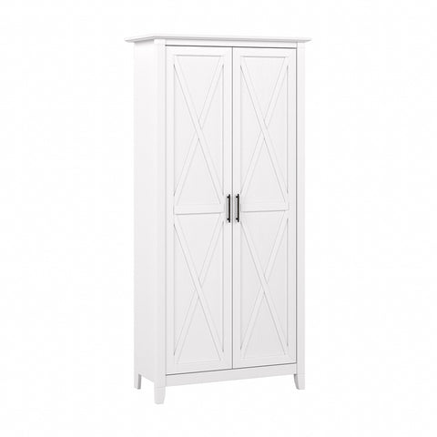 Bush Furniture Key West Tall Storage Cabinet with Doors | Pure White Oak