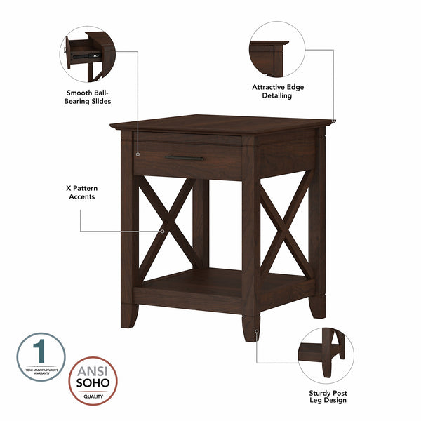 Bush Furniture Key West End Table with Storage | Bing Cherry