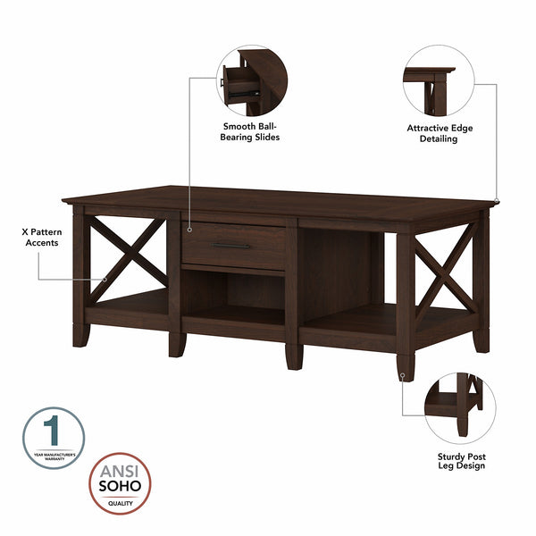 Bush Furniture Key West Coffee Table with Storage | Bing Cherry