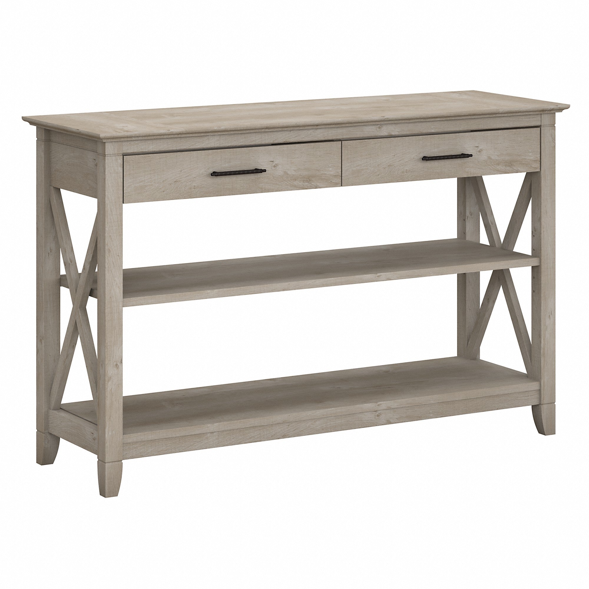 Bush Furniture Key West Console Table with Drawers and Shelves | Washed Gray