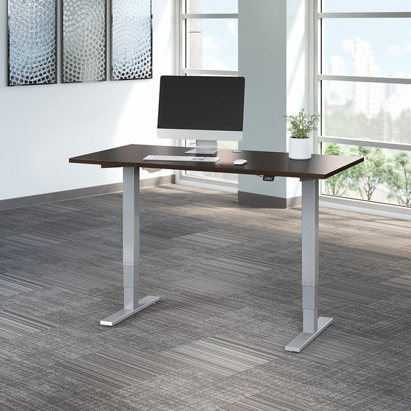 Move 40 Series by Bush Business Furniture 60W x 30D Electric Height Adjustable Standing Desk | Mocha Cherry/Cool Gray Metallic