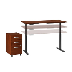 Move 60 Series by Bush Business Furniture 60W x 30D Height Adjustable Standing Desk with Storage | Hansen Cherry/Black Powder Coat