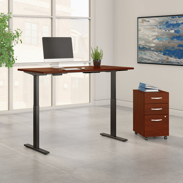 Move 60 Series by Bush Business Furniture 60W x 30D Height Adjustable Standing Desk with Storage | Hansen Cherry/Black Powder Coat