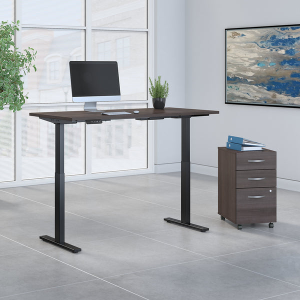 Move 60 Series by Bush Business Furniture 60W x 30D Height Adjustable Standing Desk with Storage | Storm Gray/Black Powder Coat