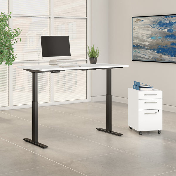 Bush Business Furniture Move 60 Series 60W x 30D Height Adj Standing Desk and 3 Dwr Mobile Pedestal| Storm Gray
