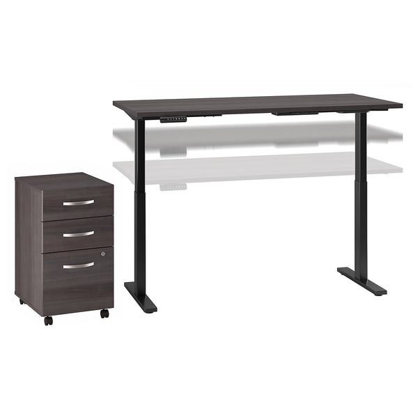 Move 60 Series by Bush Business Furniture 72W x 30D Height Adjustable Standing Desk with Storage | Storm Gray/Black Powder Coat