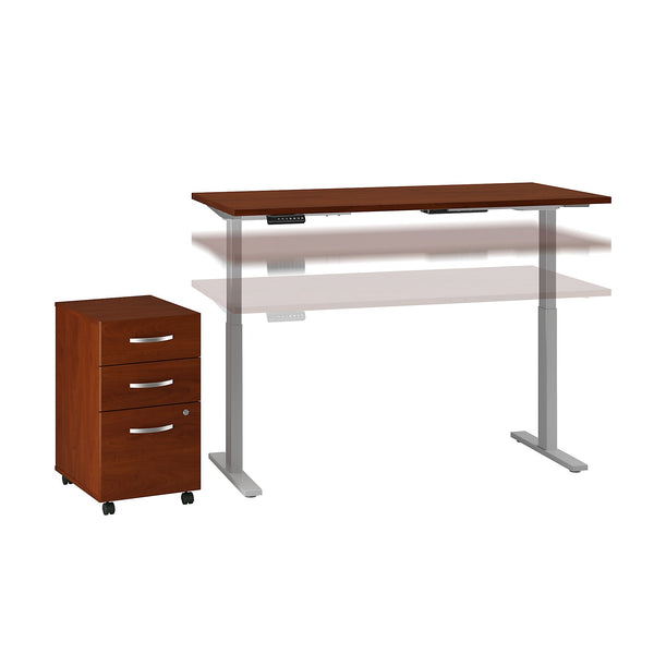 Move 60 Series by Bush Business Furniture 60W x 30D Height Adjustable Standing Desk with Storage | Hansen Cherry/Cool Gray Metallic