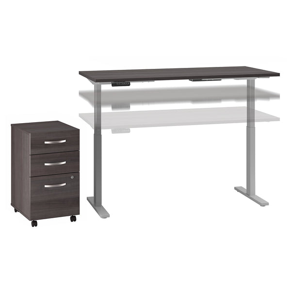Move 60 Series by Bush Business Furniture 60W x 30D Height Adjustable Standing Desk with Storage | Storm Gray/Cool Gray Metallic