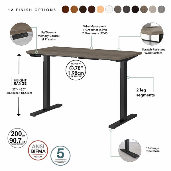 Bush Business Furniture Move 60 Series 72W x 30D Height Adjustable Standing Desk| Hansen Cherry