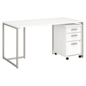 Office by kathy ireland® Method 60W Table Desk with 3 Drawer Mobile File Cabinet | White