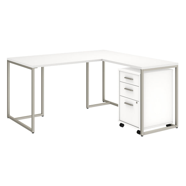 Office by kathy ireland® Method 60W L Shaped Desk with 30W Return and Mobile File Cabinet | White