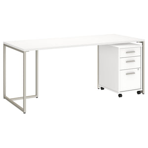Office by kathy ireland® Method 72W Table Desk with 3 Drawer Mobile File Cabinet | White