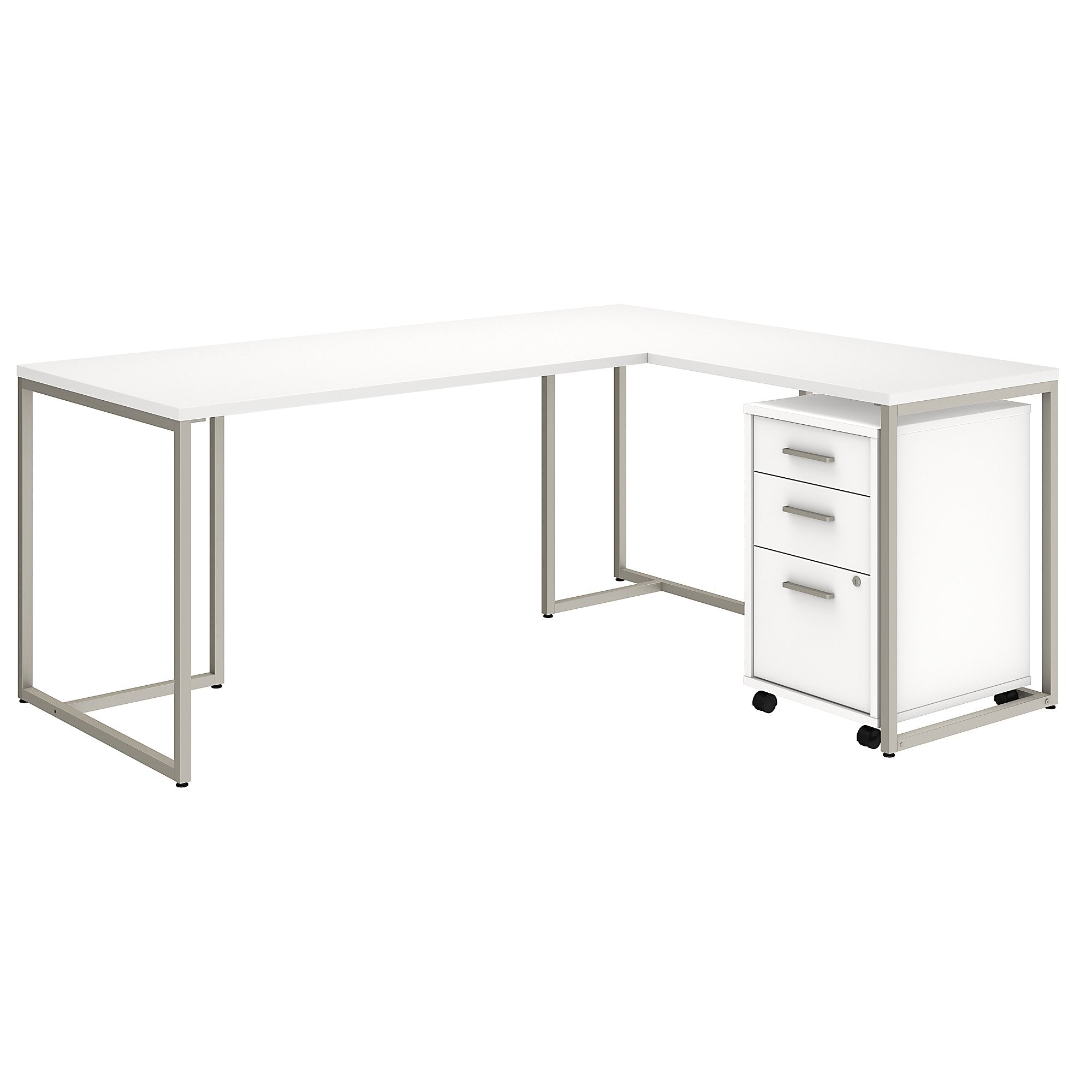 Office by kathy ireland® Method 72W L Shaped Desk with 30W Return and Mobile File Cabinet | White