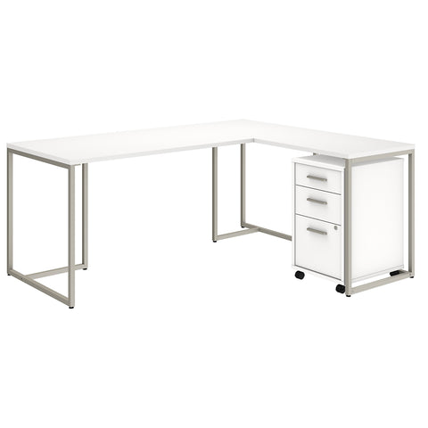 Office by kathy ireland® Method 72W L Shaped Desk with 30W Return and Mobile File Cabinet | White