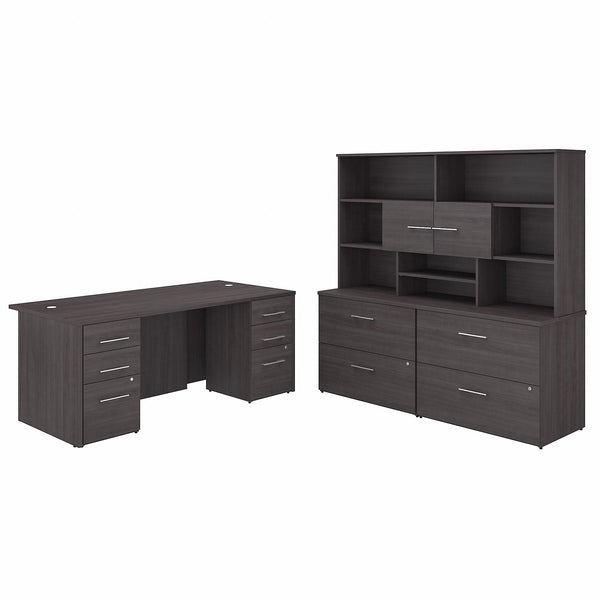 Bush Business Furniture Office 500 72W x 36D Executive Desk with Drawers, Lateral File Cabinets and Hutch | Storm Gray
