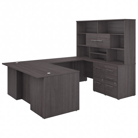 Bush Business Furniture Office 500 72W U Shaped Executive Desk with Drawers and Hutch | Storm Gray