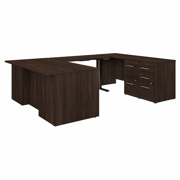 Bush Business Furniture Office 500 72W Height Adjustable U Shaped Executive Desk with Drawers | Black Walnut