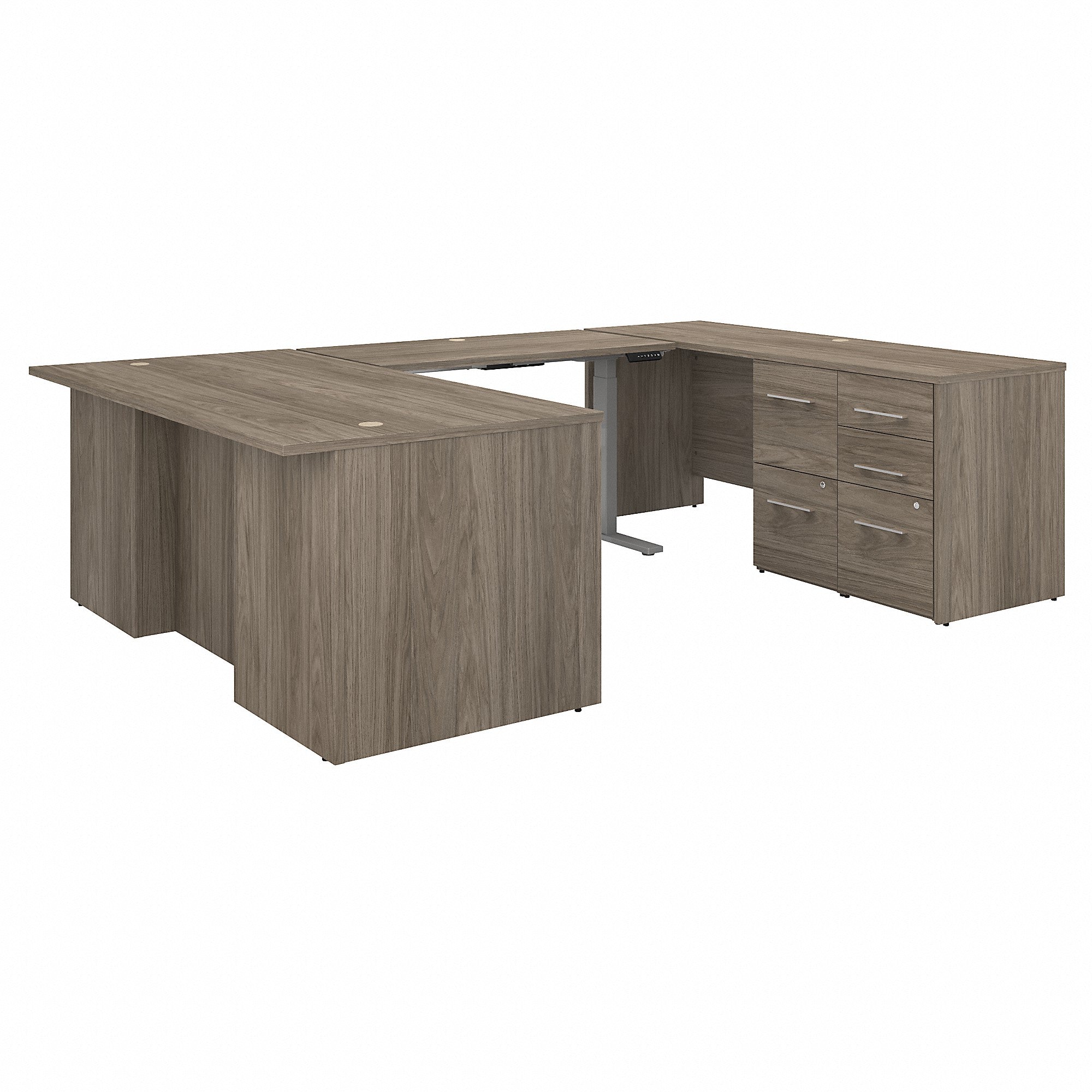 Bush Business Furniture Office 500 72W Height Adjustable U Shaped Executive Desk with Drawers | Modern Hickory