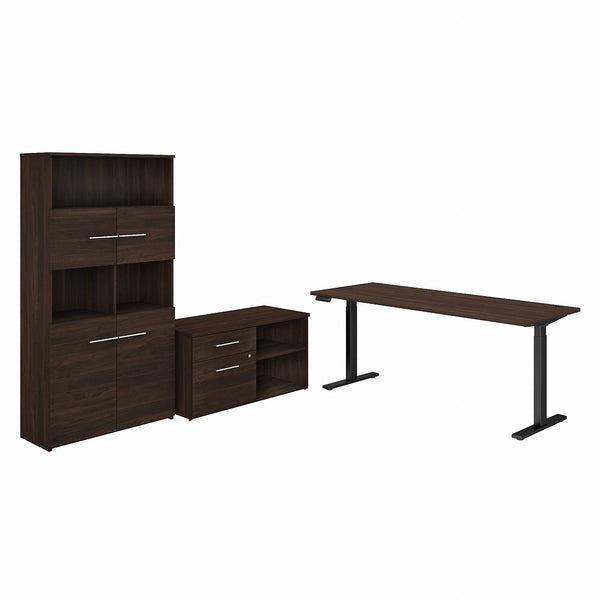 Bush Business Furniture Office 500 72W Height Adjustable Standing Desk with Storage and Bookcase | Black Walnut