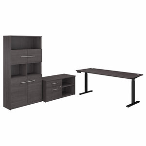 Bush Business Furniture Office 500 72W Height Adjustable Standing Desk with Storage and Bookcase | Storm Gray