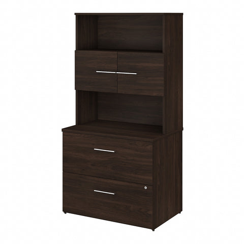 Bush Business Furniture Office 500 36W 2 Drawer Lateral File Cabinet with Hutch | Black Walnut