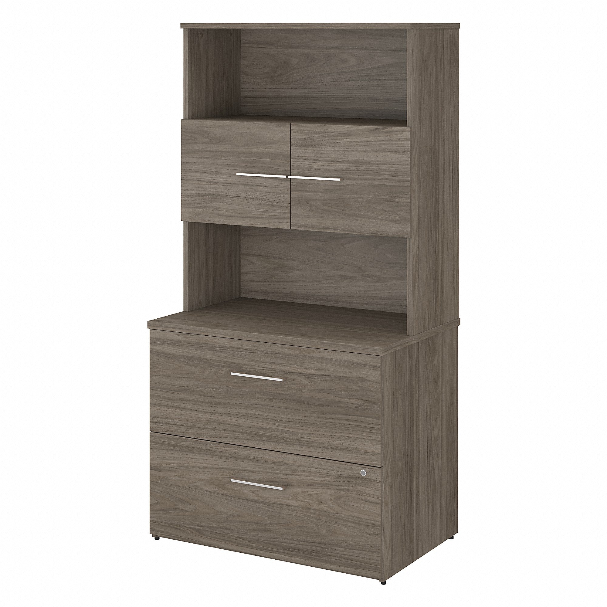 Bush Business Furniture Office 500 36W 2 Drawer Lateral File Cabinet with Hutch | Modern Hickory