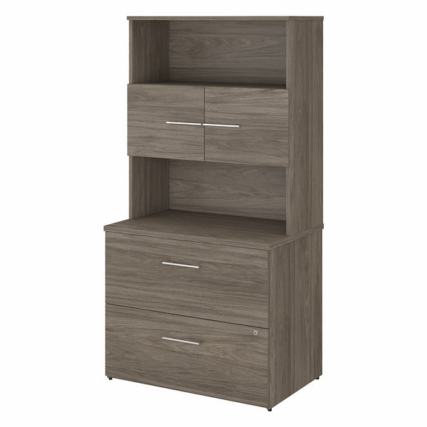 Bush Business Furniture Office 500 36W 2 Drawer Lateral File Cabinet with Hutch | Modern Hickory