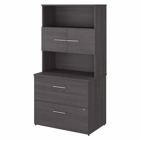 Bush Business Furniture Office 500 36W 2 Drawer Lateral File Cabinet with Hutch | Storm Gray